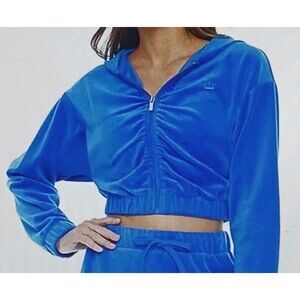 NEW Juicy Couture Royal Blue Velour Rouched Full Zip Crop Hoodie  Y2K Style XL